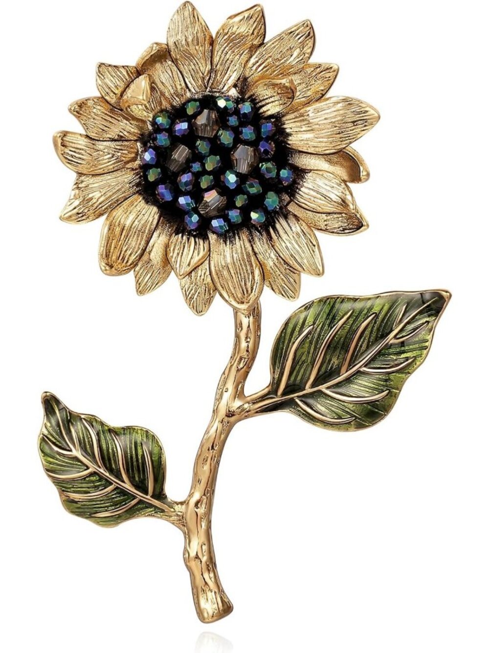 Handcrafted Sunflower Brooch Pin with Beading & Crystal Accents - Unique Floral